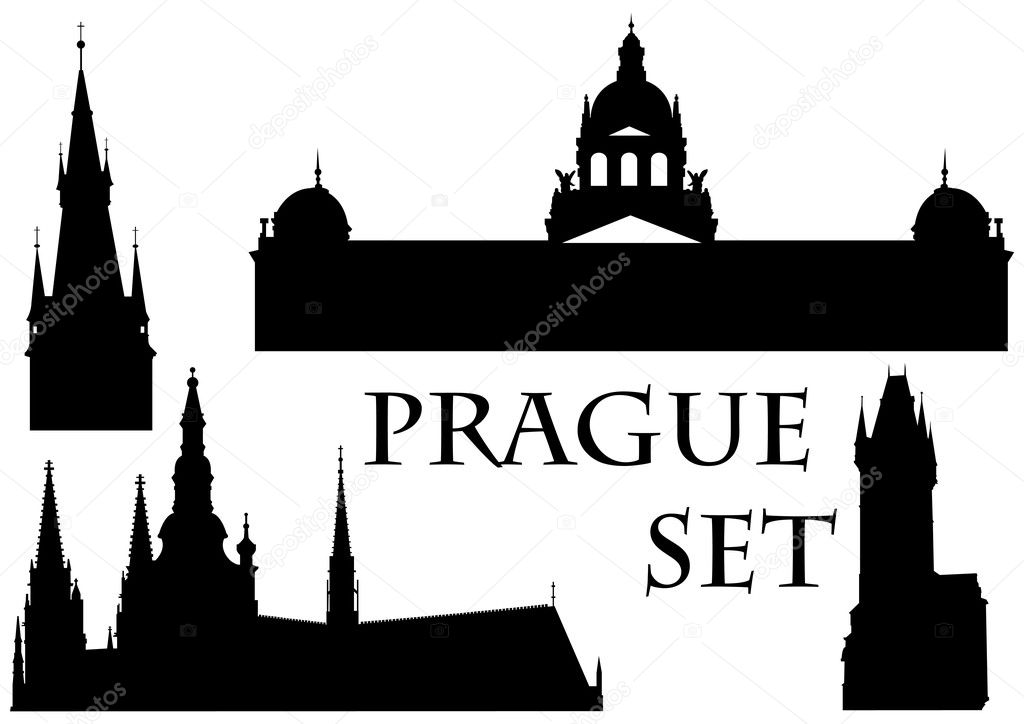 Set of famous buildings in Prague