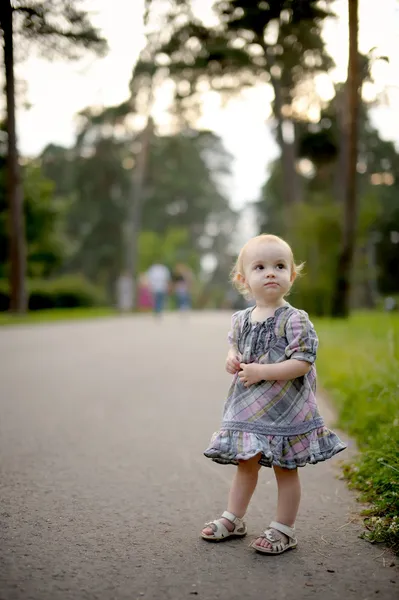 Маленькая девочка на аллее парка — стоковое фото