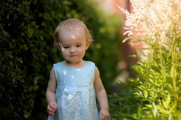 Malé dítě v přerostlé trávy — Stock fotografie