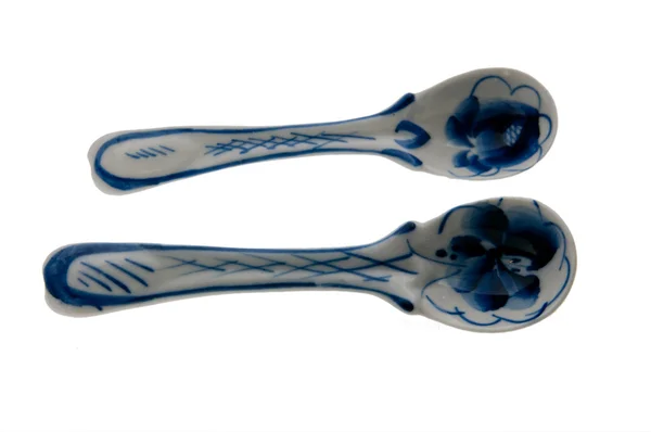 Ceramic spoones (gzhel art) — Stock Photo, Image
