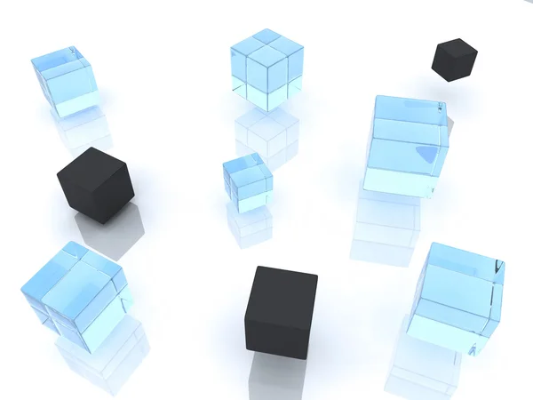 Many abstract black and glass cubes — Stock Photo, Image