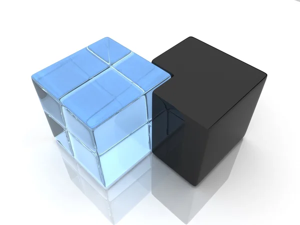 Glass and black cube union — Stock Photo, Image
