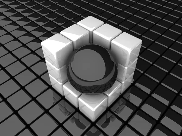 B _ sphere _ in _ cube — Fotografia de Stock