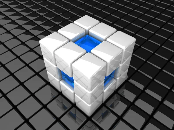 White_cube_blue_gl — Stock Photo, Image