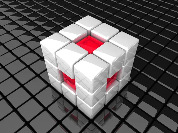 Cube_white_red_glass — Stockfoto