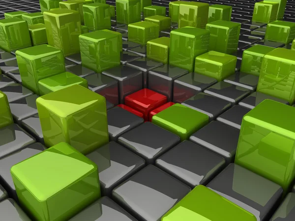 Många gröna höga lådor och röda hålet (grå — Stockfoto