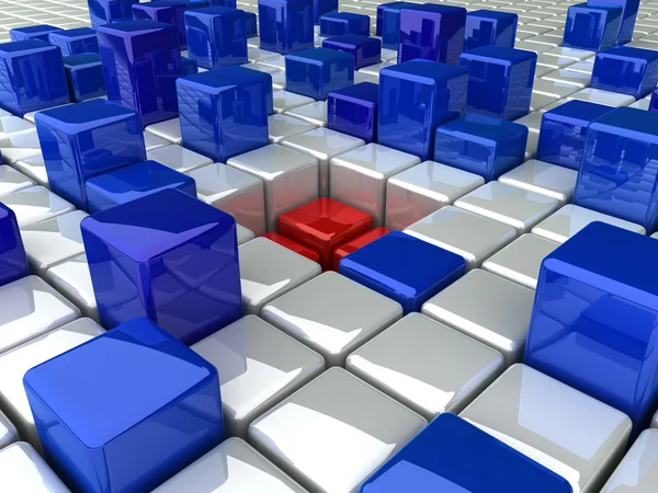 Banyak kotak tinggi biru dan lubang merah (putih ) — Stok Foto