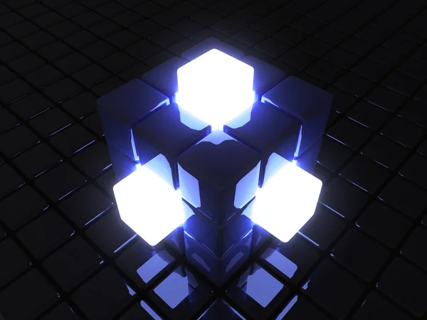 Blå lysande kub — Stockfoto