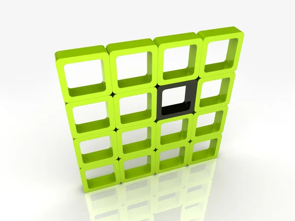 Vele groene vierkantjes en een zwarte — Stockfoto