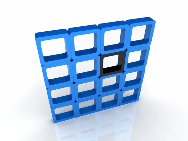 Wiele niebieskie kwadraty i jedna czarna — Zdjęcie stockowe