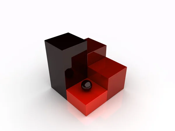 Rode staven geven en kleine zwarte bol. — Stockfoto