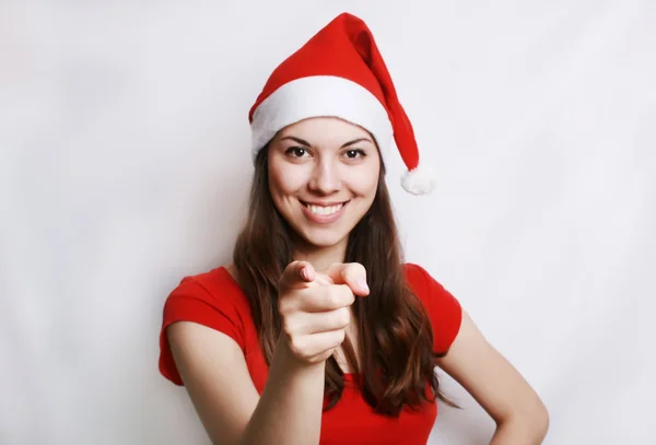 Porträtt av flickan i en jul-mössa — Stockfoto