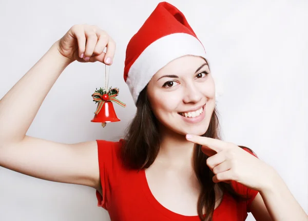Chica en una gorra de Navidad —  Fotos de Stock