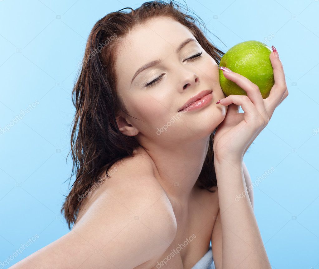 Girl with green apple — Stock Photo © zastavkin #2146297