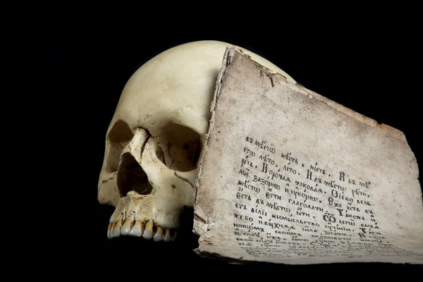 Cráneo y manuscrito antiguo —  Fotos de Stock