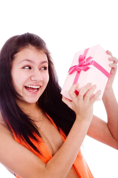 Girl with gift — Stock Photo, Image