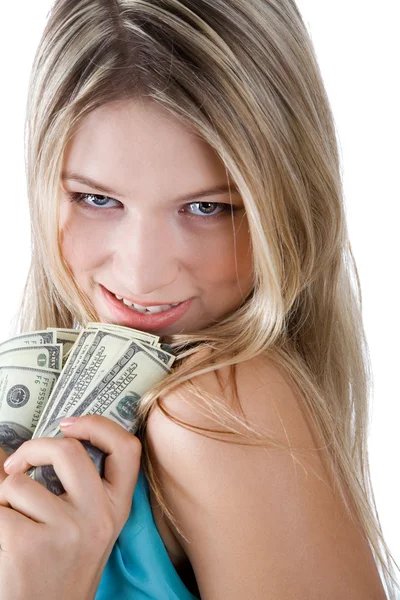Girl with dollars — Stock Photo, Image
