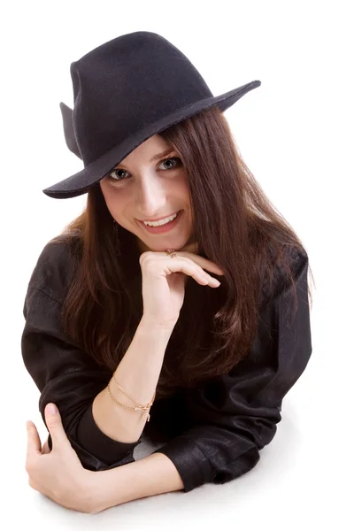 Flicka i svart hatt黒い帽子の少女 — Stockfoto