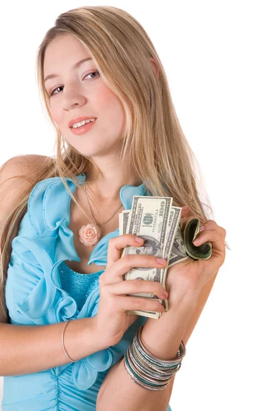 Flicka med dollar — Stockfoto