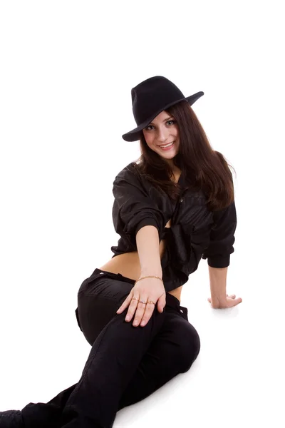 Mädchen mit schwarzem Hut — Stockfoto