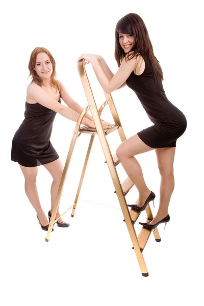 Chicas con escalera —  Fotos de Stock