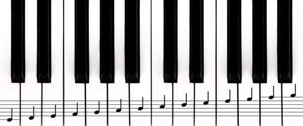 Zongora billentyűk és a személyzet — Stock Fotó