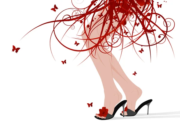 女性の足、花柄スカート — ストックベクタ