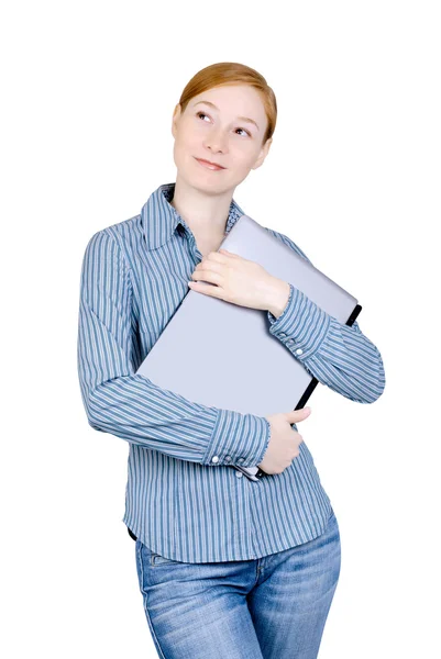 Geschäftsfrau mit Laptop Stockbild