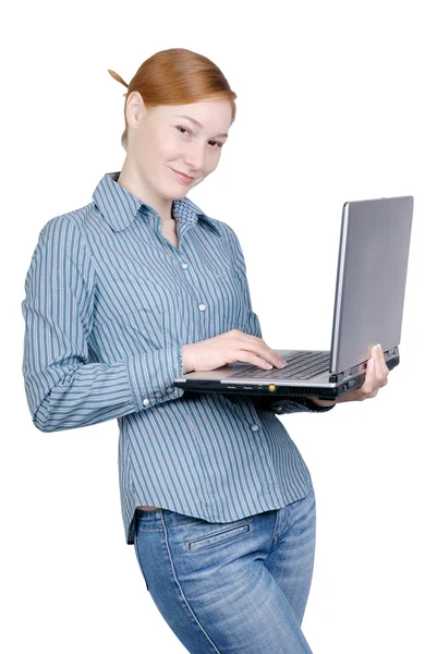 Biznes kobieta z laptopem — Zdjęcie stockowe