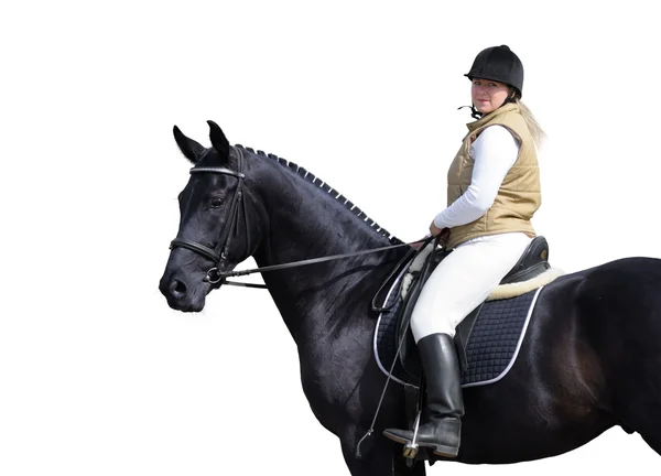Mulher e cavalo preto — Fotografia de Stock