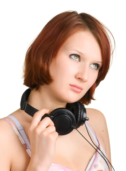 Attraktiva flicka med hörlurar — Stock fotografie