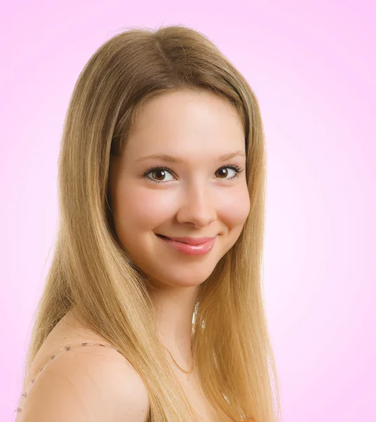 Beautiful girl on pink — Stock Photo, Image