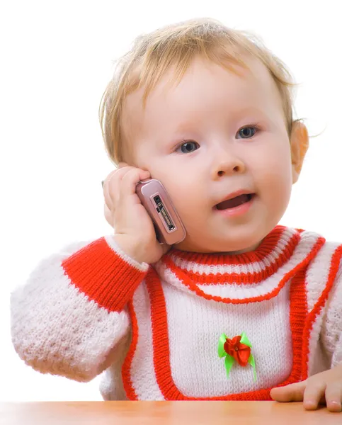 Kid talking on a cellular phone — Stock Photo, Image