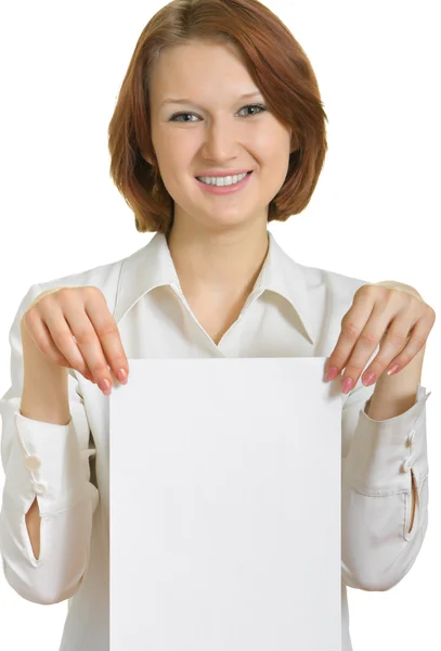 Girl with white paper — Stock Photo, Image