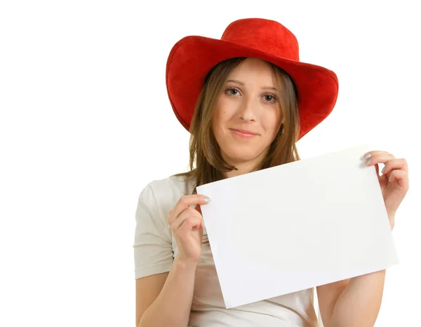 European girl in a red hat — Stock Photo, Image