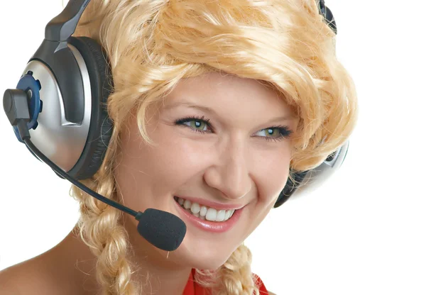 European girl with headphones — Stock Photo, Image