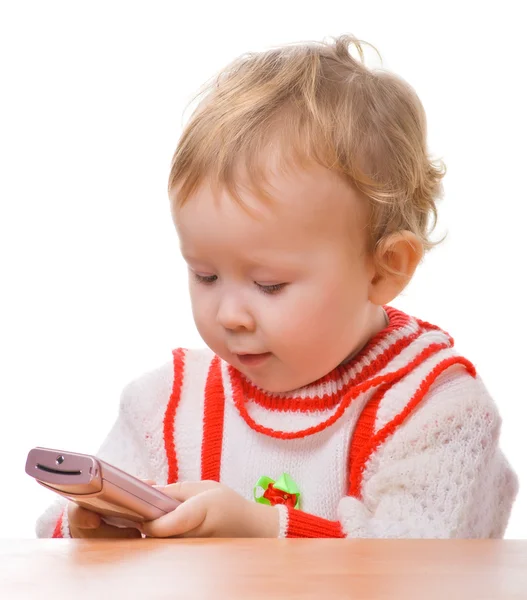 Gyerek-val egy smartphone — Stock Fotó