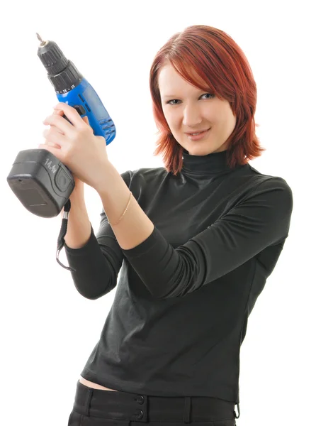 Girl with a drill in the hands — Stock Photo, Image