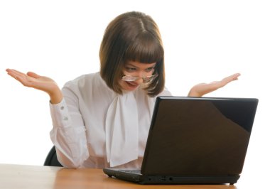 Looking at a laptop clipart