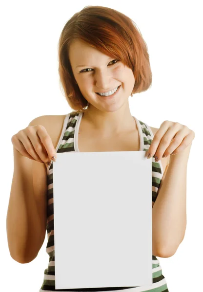 Girl with the sheet of paper — Stock Photo, Image