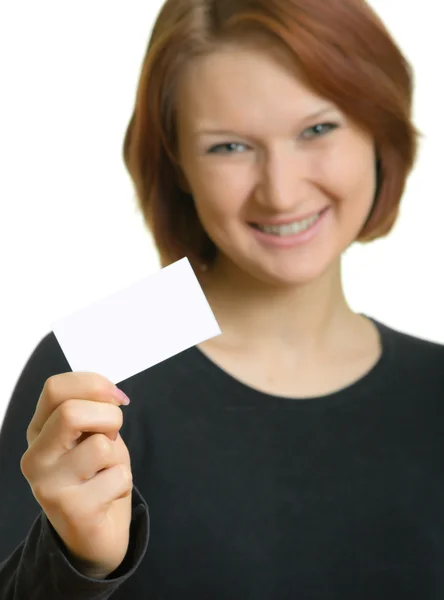 With a business card — Stock Photo, Image