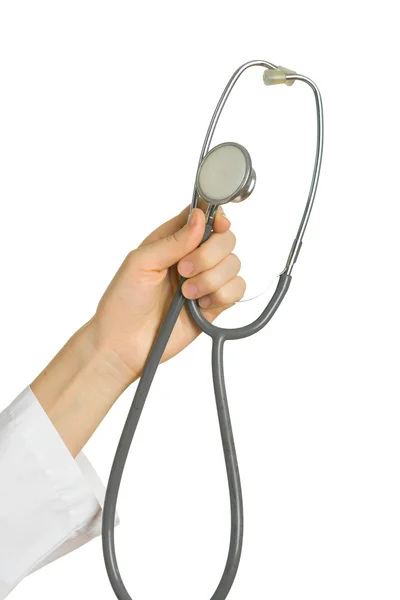 Stethoscope in his hand the doctor — Stock Photo, Image
