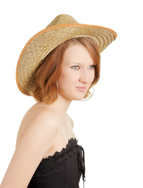 Girl in a straw hat — Stock Photo, Image