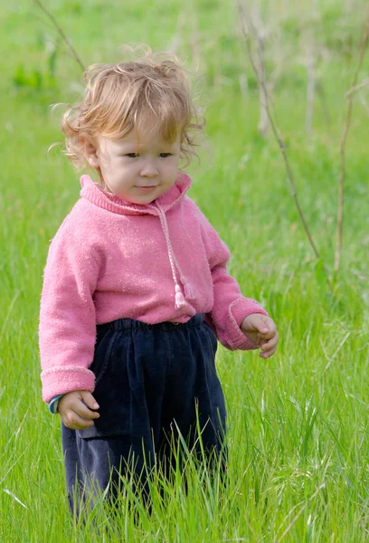 Μικρό κορίτσι περπατά στο πεδίο — Φωτογραφία Αρχείου