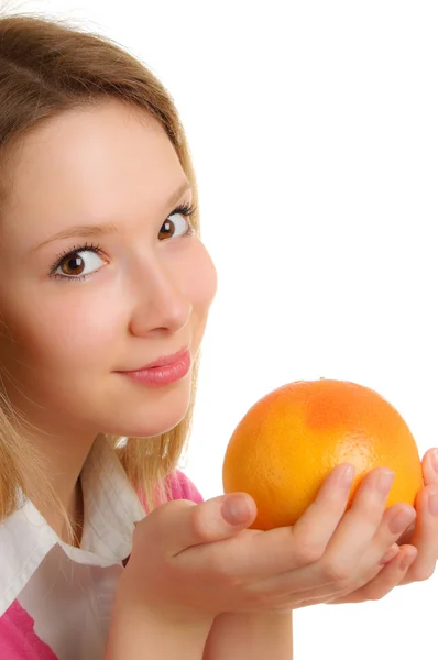 Meisje met een grapefruit — Stockfoto