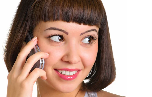 Mulher chama em um telefone celular — Fotografia de Stock