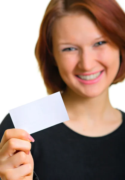 Portrait with a business card — Stock Photo, Image