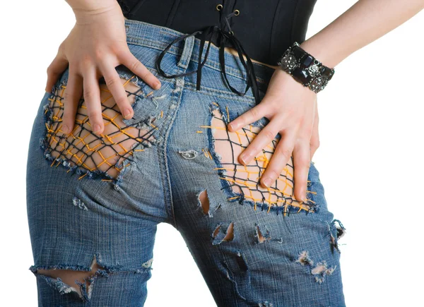 Žena v módní džíny — Stock fotografie