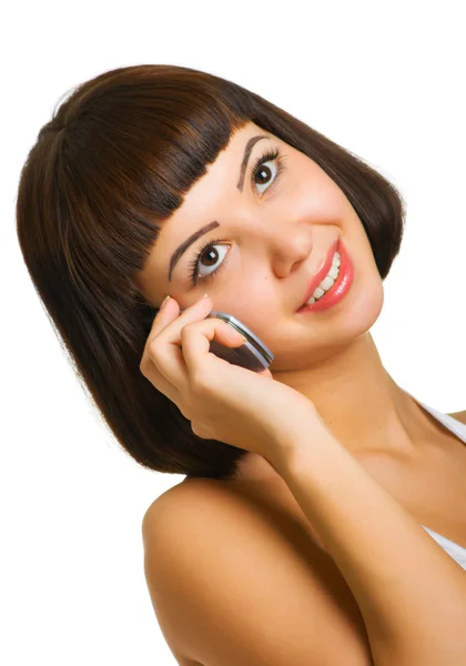 Sexig prata på en mobiltelefon — Stockfoto