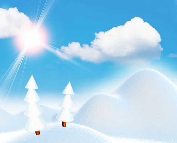 Landschaft mit schneebedeckten Kiefern — Stockfoto